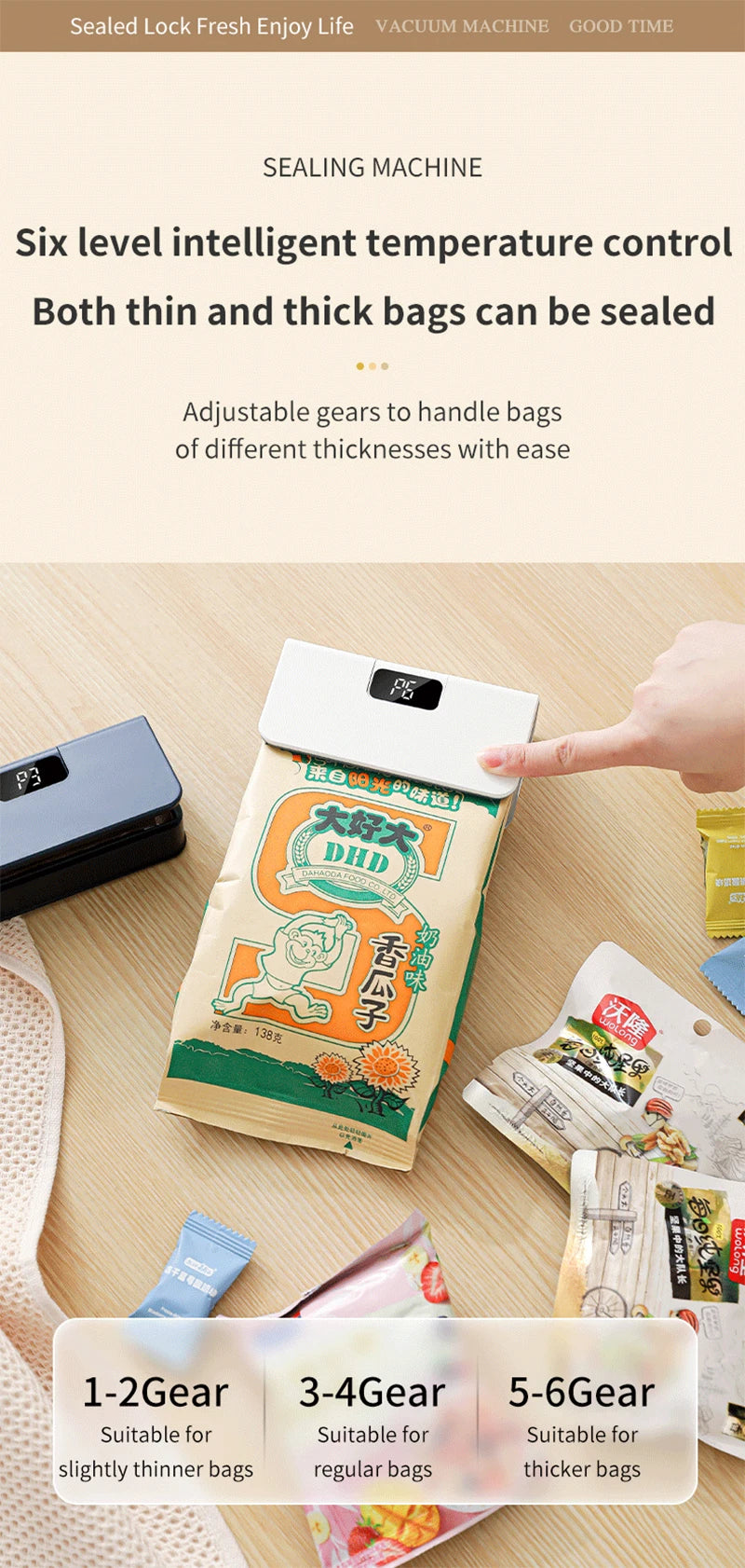 Mini Heat Sealer Plastic Bag Heat Sealing Machine Rechargable Plastic Storage Package Sealer Handheld Clip Bag Food Heat Sealer