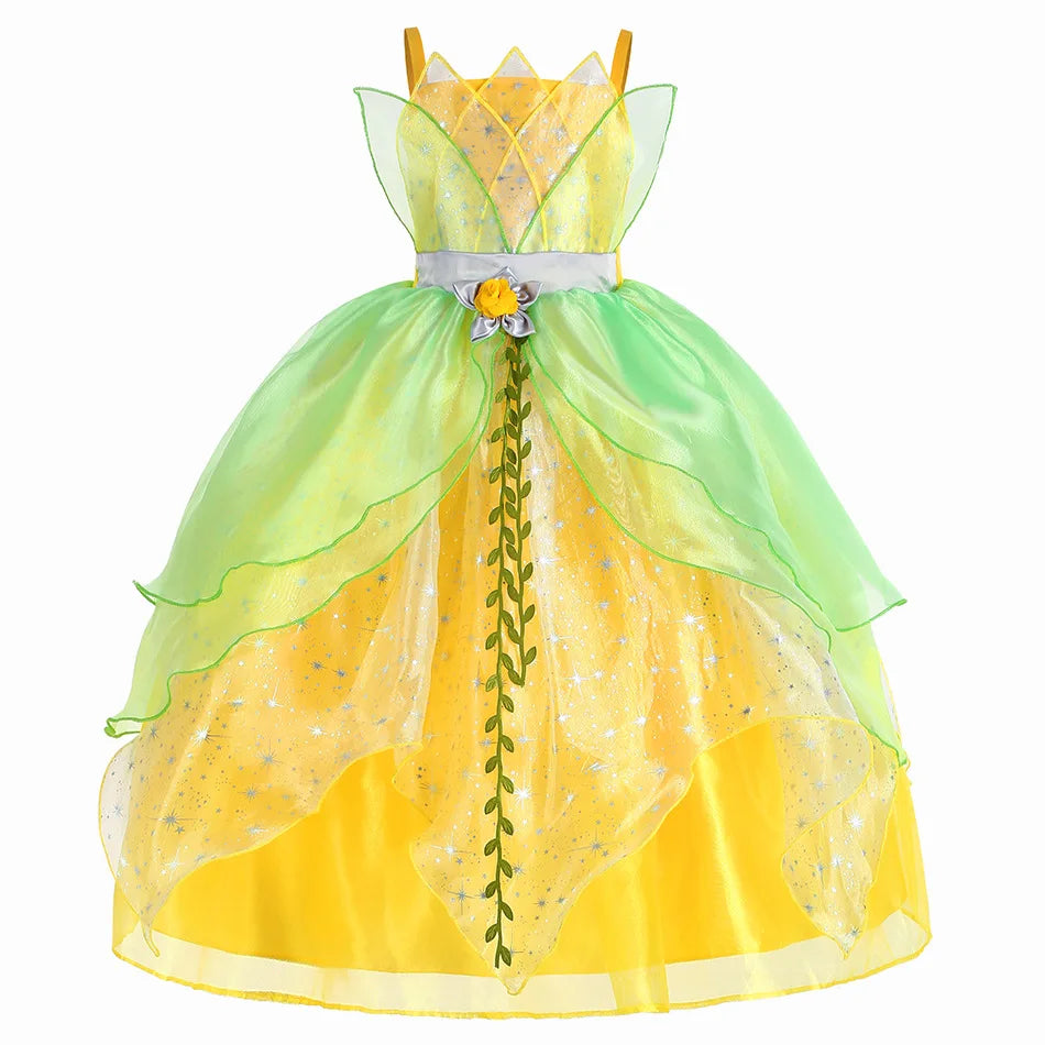 Halloween Child Cosplay Costume Toddler Girls Fancy Princess Ball Deluxe Gown 2025 Girl's Birthday Princess Tiana Dress Up