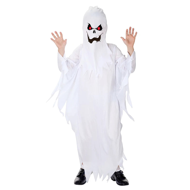 Halloween Boys Girls White Ghost Scary Cosplay Costume for Kid Child Stage Performance Carnival Party Dress Up Suit