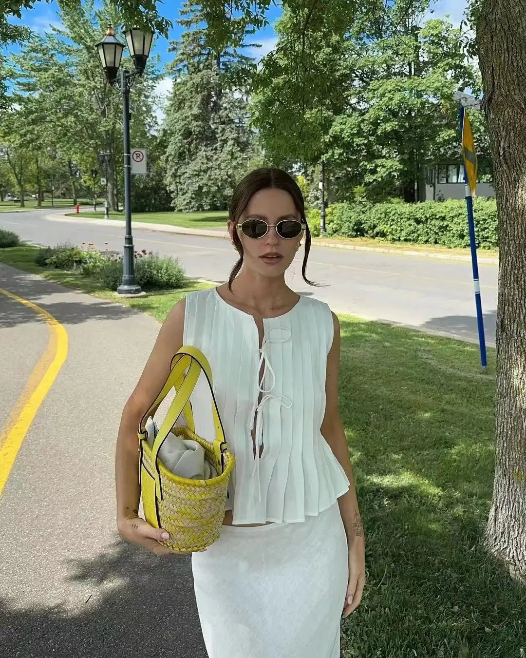 Sexy White Sleeveless Tie Shirt Top Long Skirt Two Piece 2026 Women Fashion Set Summer Holiday Beachwear Swimwear Cover Up A2860