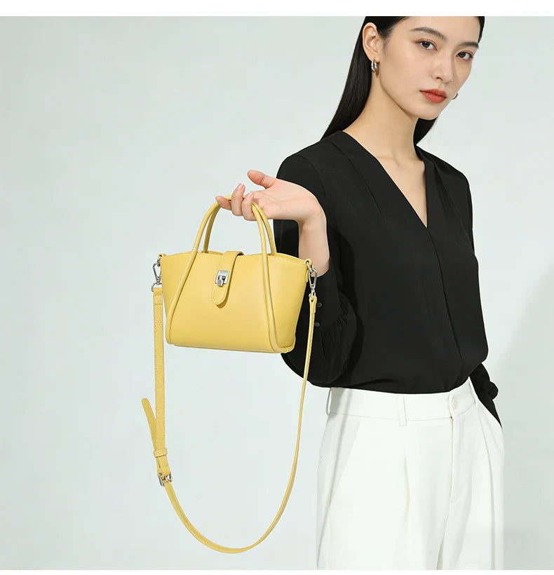 Genuine Leather Mini Tote Bag for Women Fashion Cowhide Shoulder Bag Patchwork Commute Handbag Luxury Designer Crossbody Bag