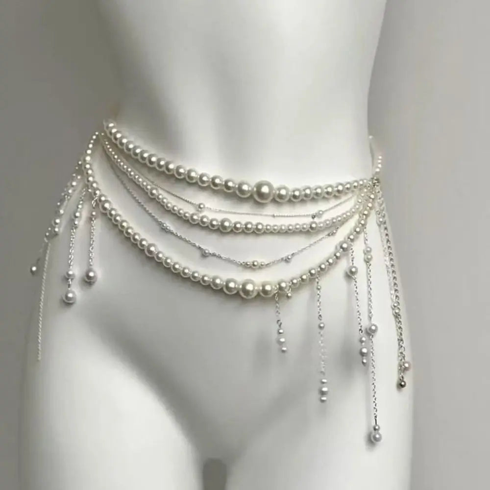 Fashion Elegant Pearl Waist Chains Waist Accessory Versatile Floral Belly Chain Boho Hip Chain Women