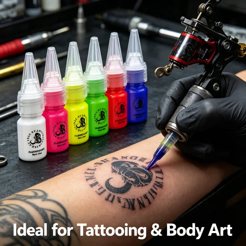 Glow Dark Tattoo Ink Set 7 Colors 10ml Fluorescent Pigmented Inks for Halloween Body Art Light Effects Vibrant Colors