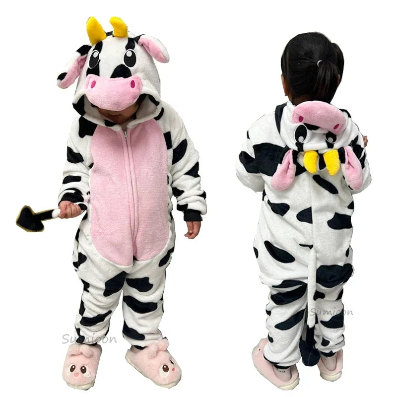 4 6 8 10 12 Years Girls Black Cat Jumpsuits Unicorn Pajamas Kigurumi Toddler Kids Hooded Flannel Home Wear Children Onesie