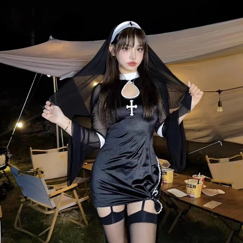 2026 Halloween Costumes For Women Nun Cosplay Dress Gothic Sexy Tempting Uniform Party Performance Clothing Horror Movie Prop