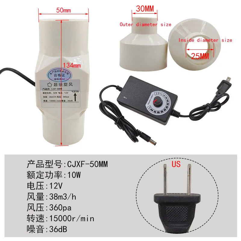 Ventilador De Escape De Velocidad Ajustable Bathroom Duct, Smoke Moxibustion 12V, Cocina, Inodoro 20mm 25mm 32mm 40mm 50mm