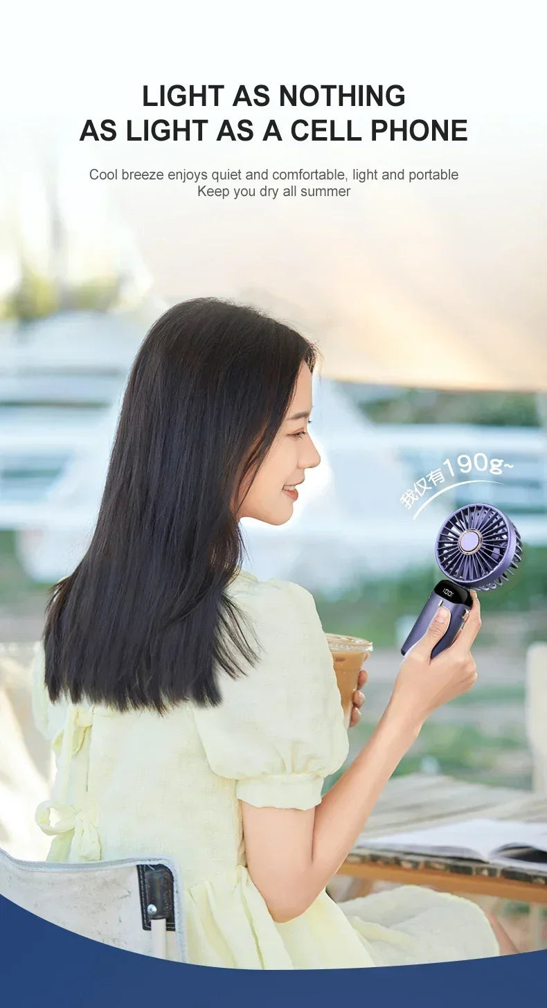 Portable Handheld Mini Fan Foldable Neck Hanging Fans 1800mAh 5 Speed USB Rechargeable Fan with Phone Stand and Display Screen