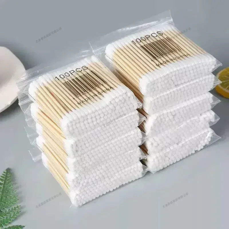 100Pcs/Pack Baby Cotton Swabs Wooden Stick Soft Tip Buds for Ear Nose Cleaning 1-20 Packs Infants Kids Hygiene Care Beauty Tools