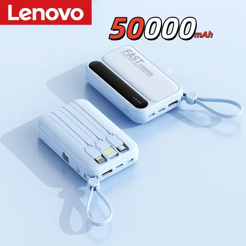 Lenovo 500000mAh Power Bank Built in 4 Lines Large Capacity Super Fast Charging Portable External Battery For iPhone Samsung
