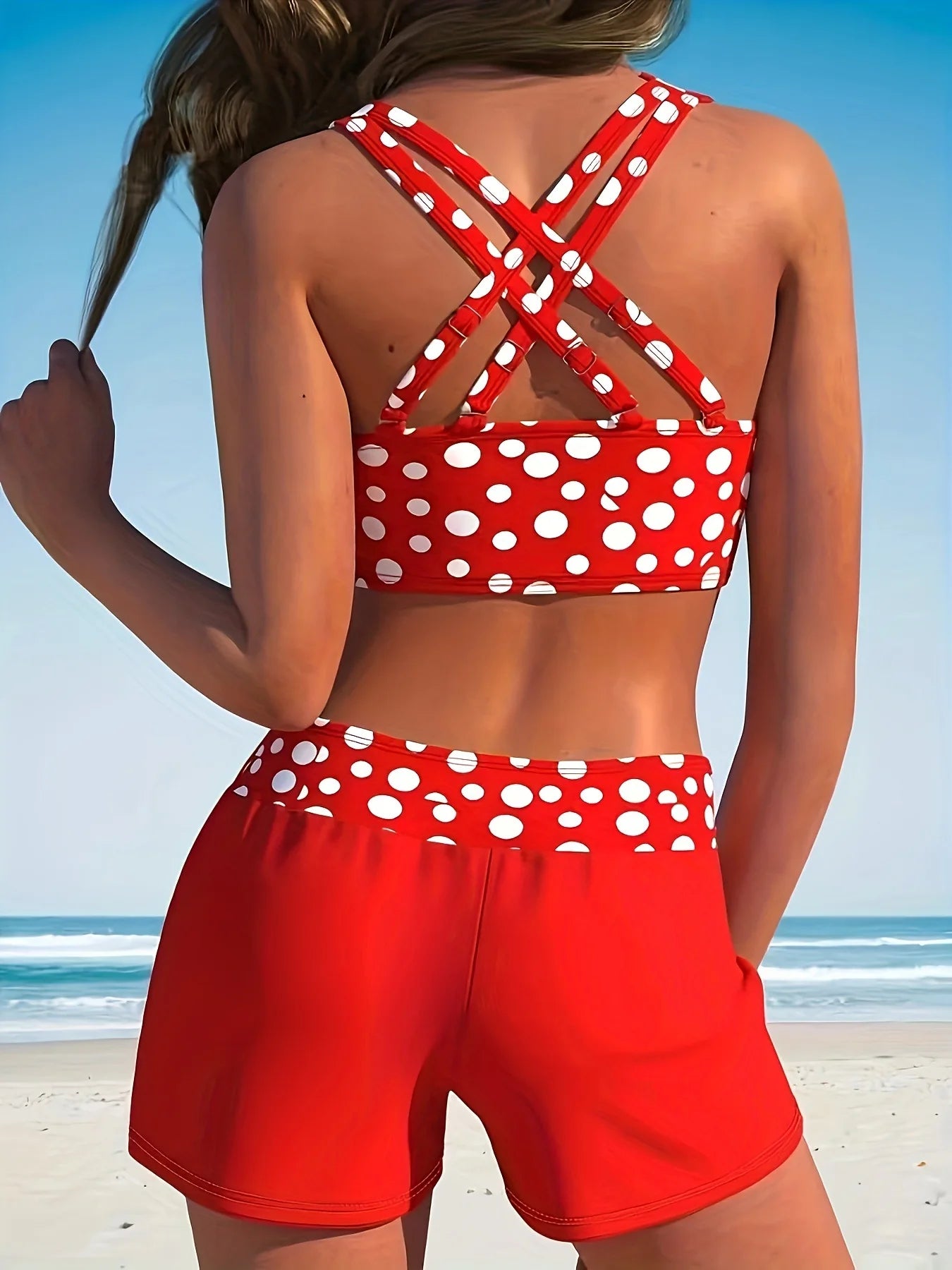 Circyy Printed Split Swimsuit Women Sexy Bikini Set Striped Contrast Color Bathing Suit High Waisted Beach Shorts Summer New