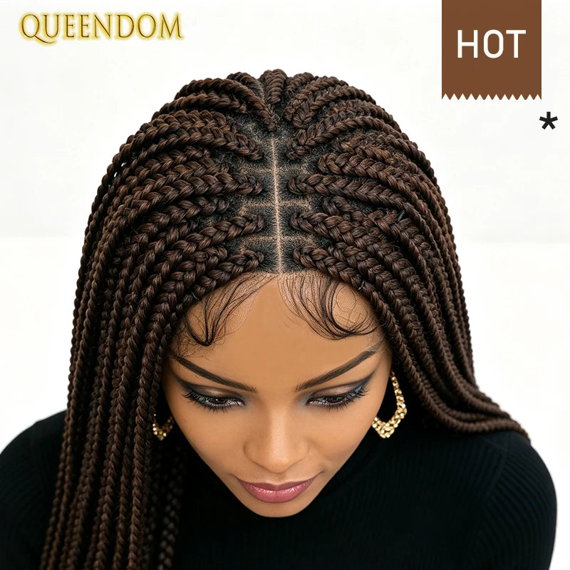 36" Knotless Box Braided Wig African black Women wig Full Lace Synthetic Braiding Hair Long Senegalese Twists wig Baby Hair