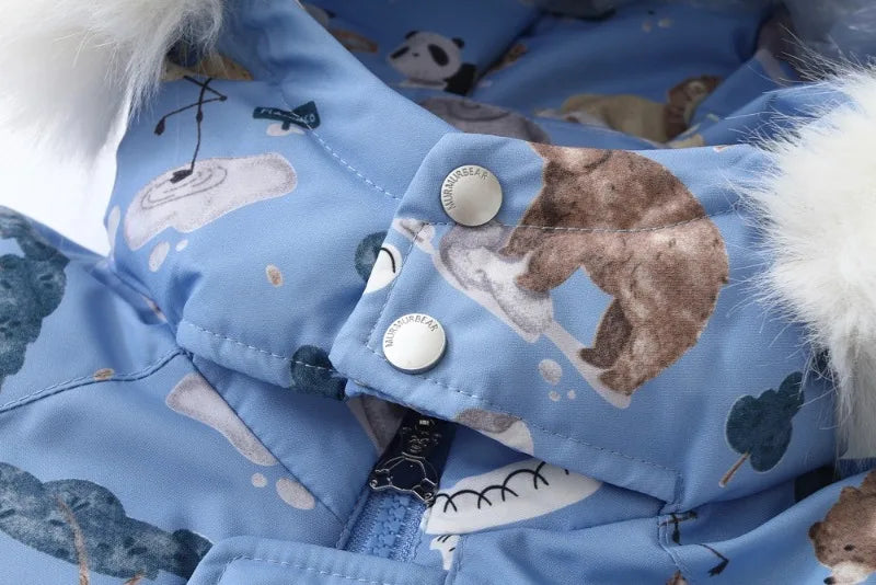 Bellbell Winter 2-6Yrs Girls Snowwear Jumpsuit Faux Fur Hooded Floral Print Kids Baby Girl Romper Thicken Warm Toddler Bodysuit