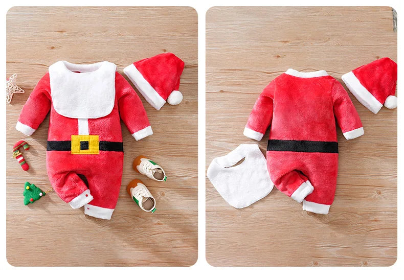 Newborn Baby Romper 3pcs Winter Christmas red Clothes + Hat comfort long sleeve Unisex Baby Bodysuits 0-18M Boy Girl Clothes