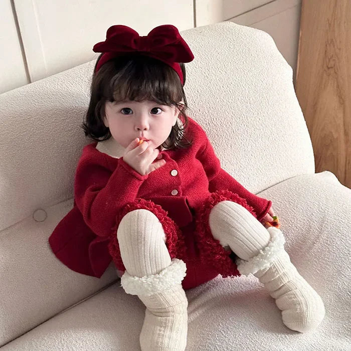 2024 New Autumn Winter Infant Baby Girls Clothing Set Long Sleeved Knitted Cardigan+Shorts Toddler Baby Knitted Clothes Suit