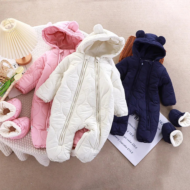 Newborn Baby Autumn Winter Romper Double Zippers Cotton-padded Warm Thicken Rompers Toddler Playsuit Infant One-piece Clothing