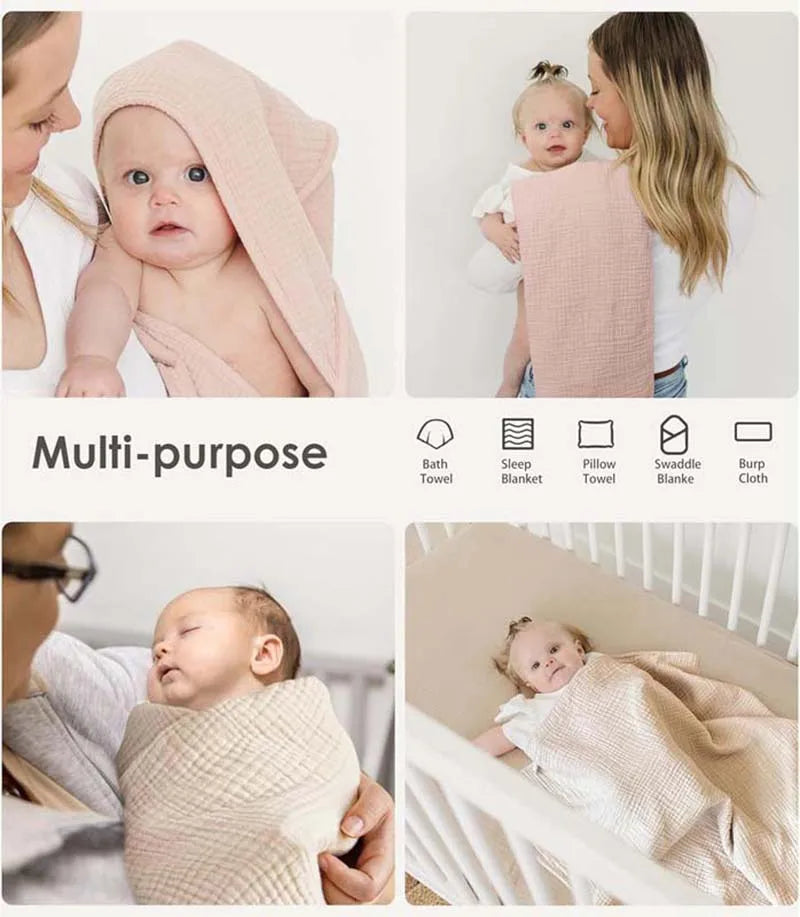 Muslin Baby Bath Towels Hooded Newborn Swaddle Wrap Soft Cotton Baby Blankets Infant Bathrobe Baby Shower Gift 76*76cm