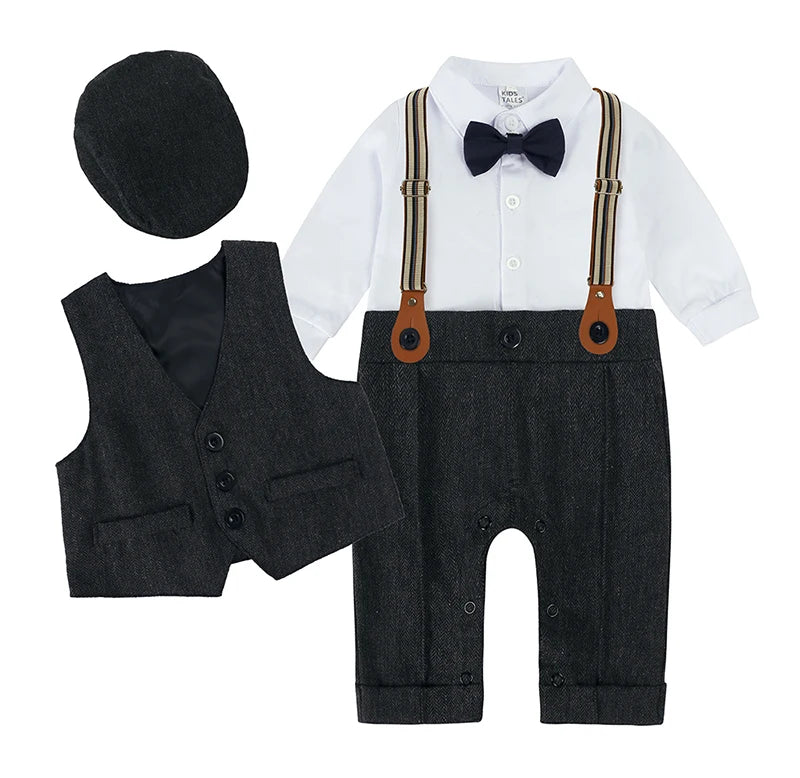 Newborn Baby Boy Clothes Set Cotton Soft Infant Clothing Sets Boys Party Dress 0-3 Years Old Toddler Outfits with Vest and Hats