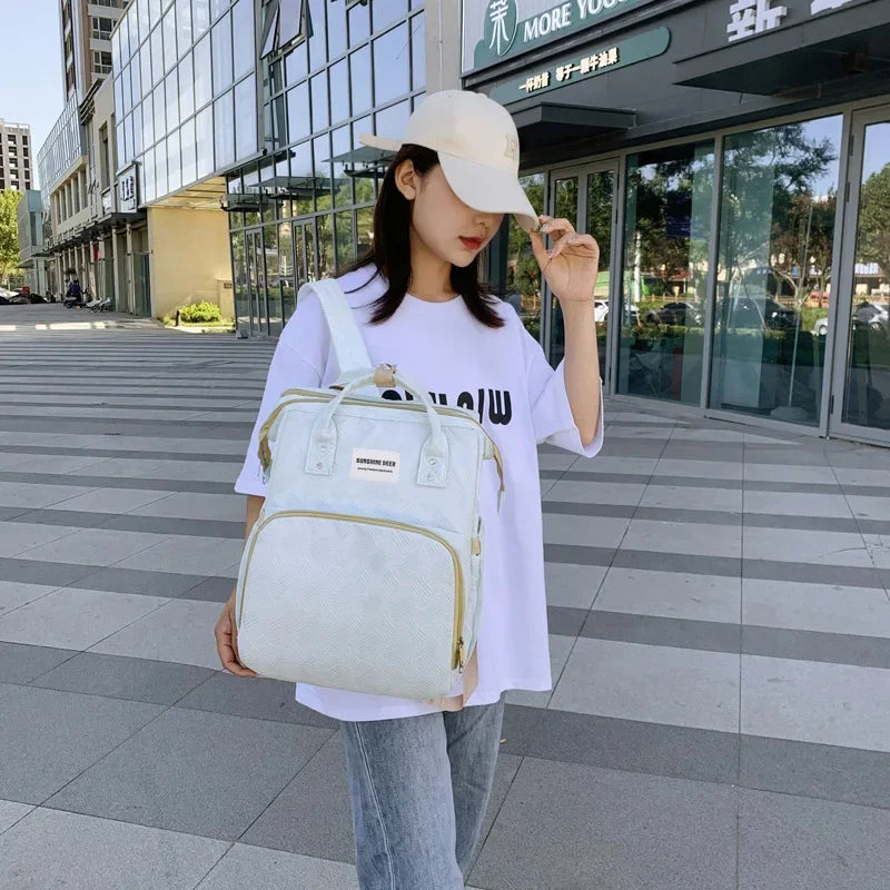 Baby Diaper Bag with Stroller Hooks Portable Baby Crib Diaper Changing Pad Baby Carrier Bag for Activity Mom Backpack 30*20*40cm