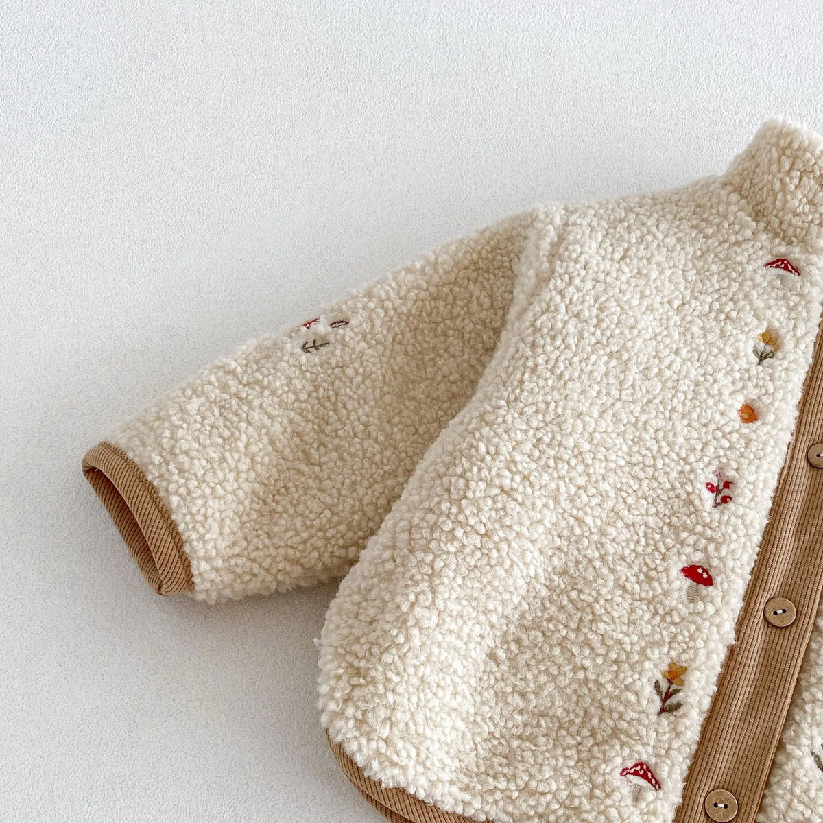 2026 New Winter Girls Embroidered Mushroom Fleece Jacket | Thick Warm Coat | Cute Outwear