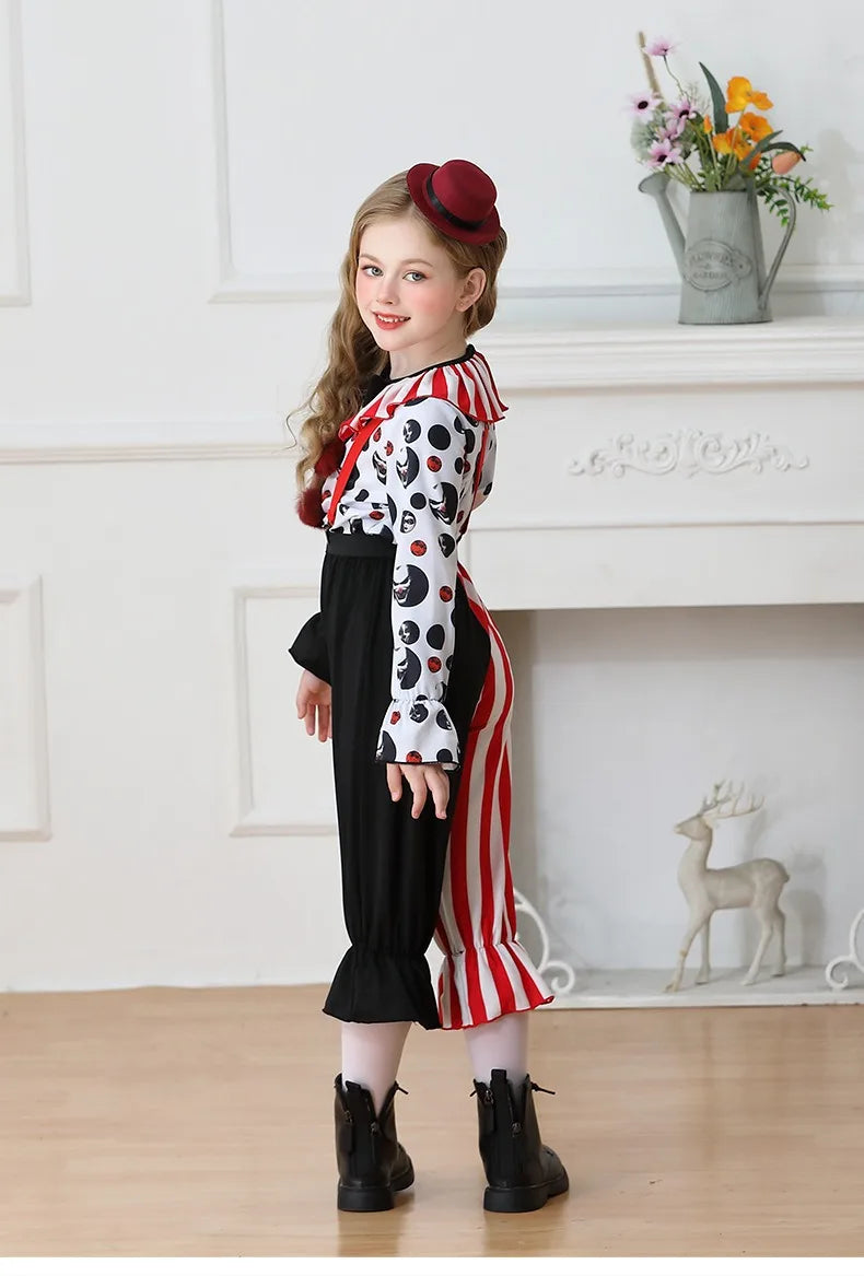 Halloween Cosplay Costumes Horror Clown Dresses Pants Headwear Clothes Sets Carnival Theme Party Role Playing Outfits for Girls