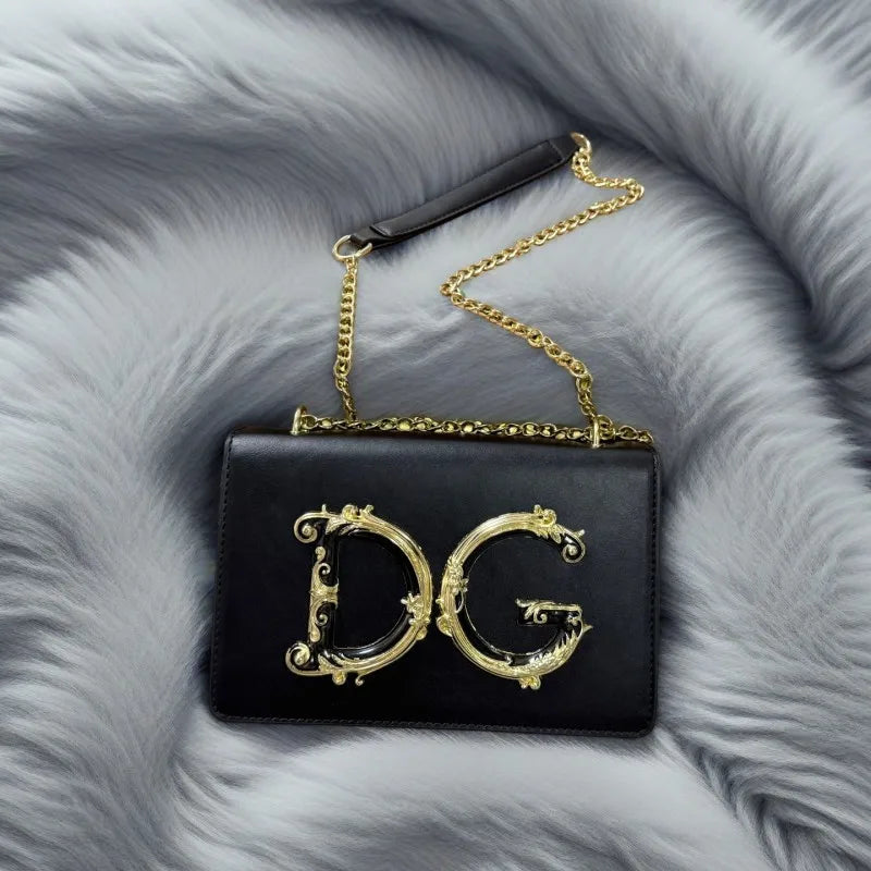 Trendy Letter Logo Chain Bag for Women 2025 - Cute Small Shoulder Sling Purse for Party, Date, Shopping - Black Fashion Handbag