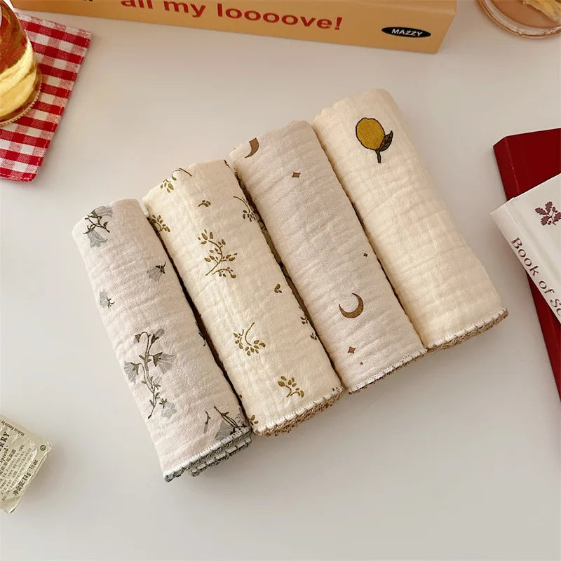4Pcs Printing Towel Baby Face cloth Bath Towel Handkerchief Cotton Burp Cloth Soft Absorbent Gauze Kindergarten Washcloth 30cm