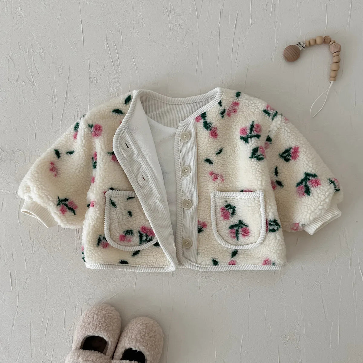 Wholesale 0-3 Y Baby Girls Clothes Full Of Floral Print Girls Thicken Jacket Fur Lining Girls Fur Coat Kids Girls Outfit
