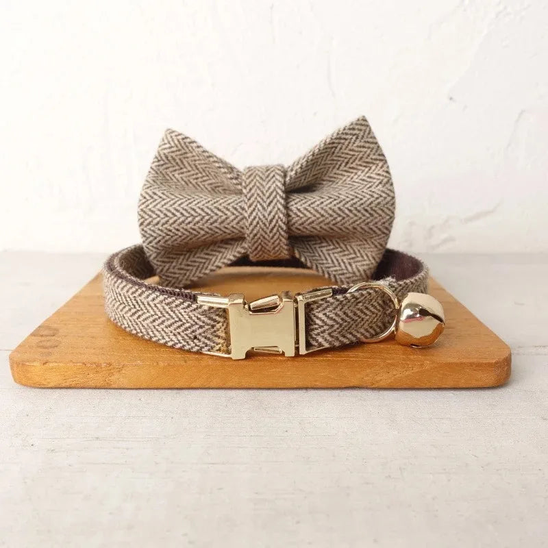 Personalized Name Cute Dog & Cat Collar with Premium Bow Tie Free Engraving ID Name Tag, Thick Suit Fiber Pet Collar & Accessory