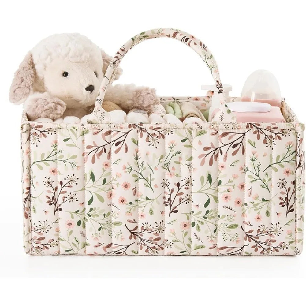 Large Capacity Baby Diaper Organizer Floral Beige Multi-Pocket Foldable Mommy Bag Multifunctional Portable Diaper Storage Bag