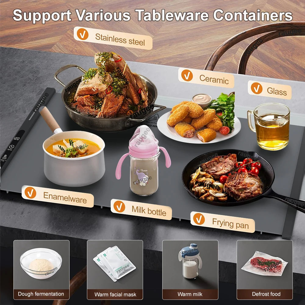 Electric Heating Plate Silicone Dining Table Food Warmer Mat Fast Warming Food Coffee Heater Tray Foldable Food Warming Plate