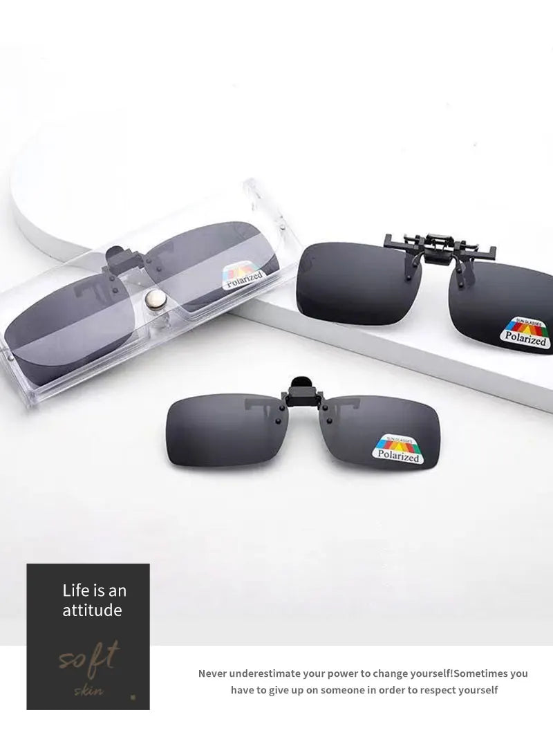 Polarized Clip Sunglasses 2Pcs Set Myopia Glasses Clip Driver Fishing Night Vision Myopia Clipon Sun Shading Eyeglasses