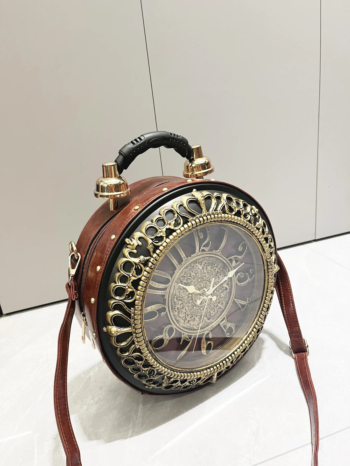 New Trendy Luxury Purses and Handbags for Women Vintage Clock-shaped Bag Round Shoulder Crossbody Tote Bag