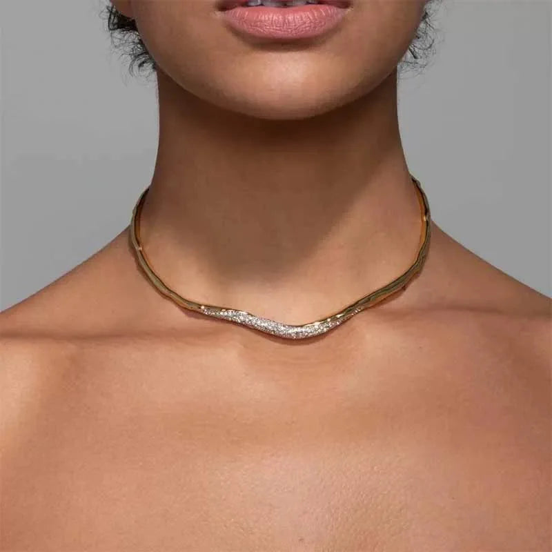 Modern Jewelry European and American Design Glass With Metal Irregular Necklace For Women Female Cool Trend Accessories Hot Sale
