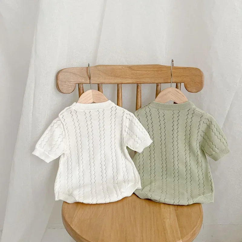 INS Summer Baby Knitwear Romper 0-3Years Newborn Boy Girl Solid Color Short Sleeve O-Neck Knitted Bodysuit One-Pieces Clothes