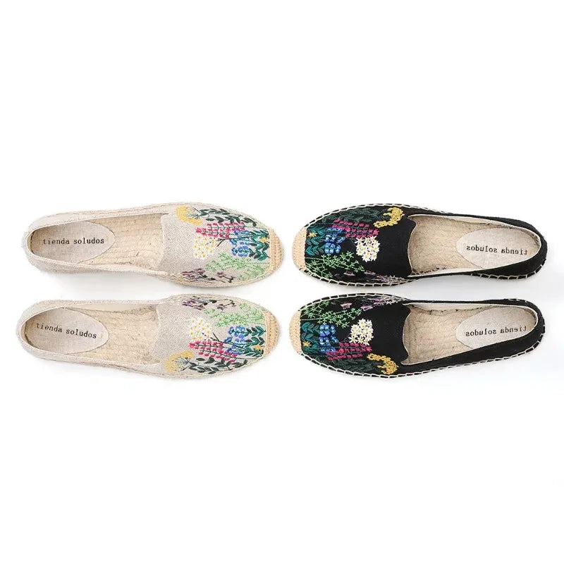 Women's Casual Flats Shoes with Embroidered Hemp Flat Platform Round Toe Spring/Autumn Comfortable