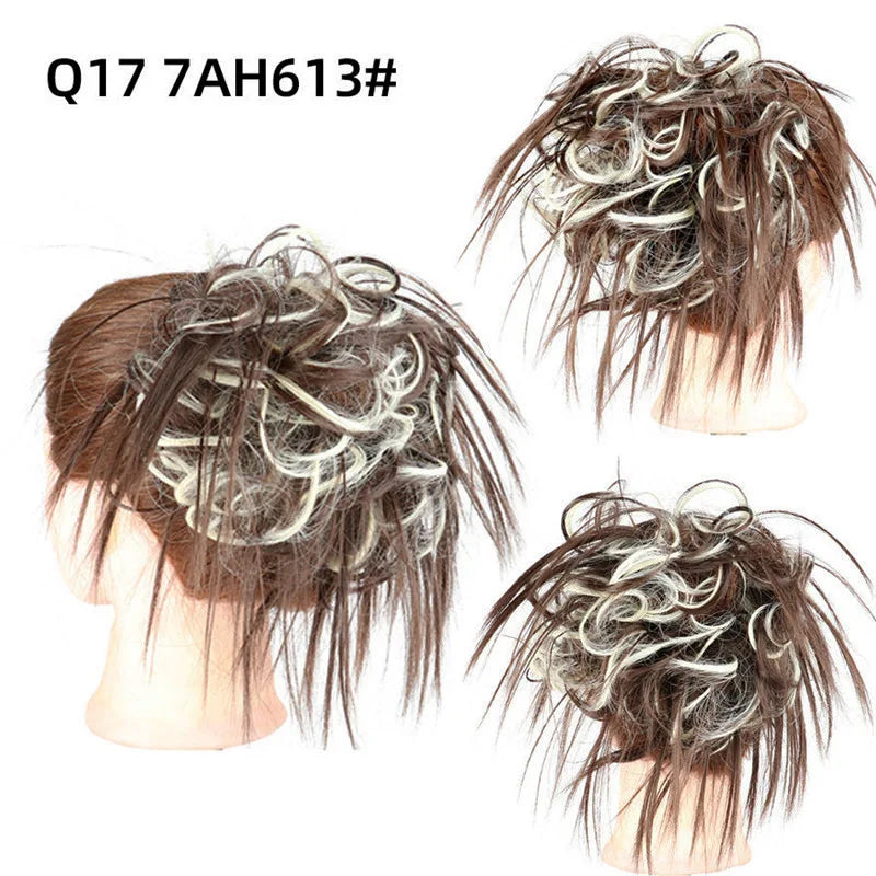 Synthetic Hair Bun Extensions Messy Curly Elastic Hair Scrunchies Hairpieces Synthetic Chignon Donut Updo Hair Pieces for Women
