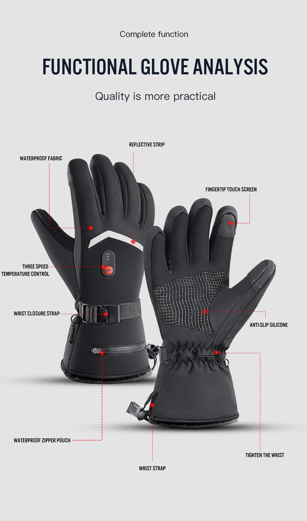 Electric Heated Gloves Motorcycle Winter Moto Heated Gloves Warm Waterproof Rechargeable Heating Thermal Gloves For Snowmobile