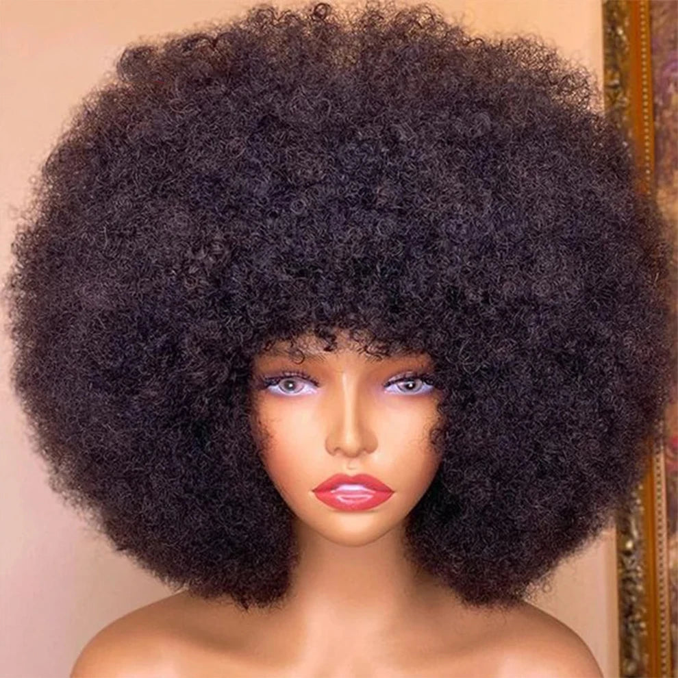 Afro Curly Human Hair Wigs for Black Women 13x4 Lace Front Red Brown Afro Puff Wig Natural Looking Heat Resistant Bouncy Hair