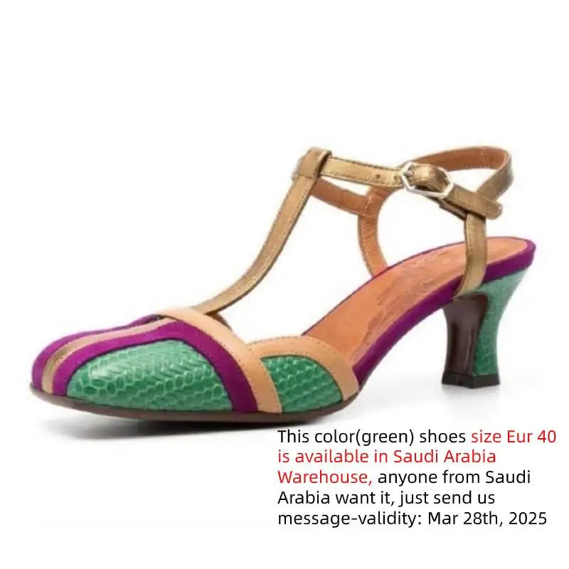 Dilalula 2025 Fashion T-Strap Genuine Leather Sandals Women Covered Toe Mixed Color Summer Dress Shoes Ladies Party French Style