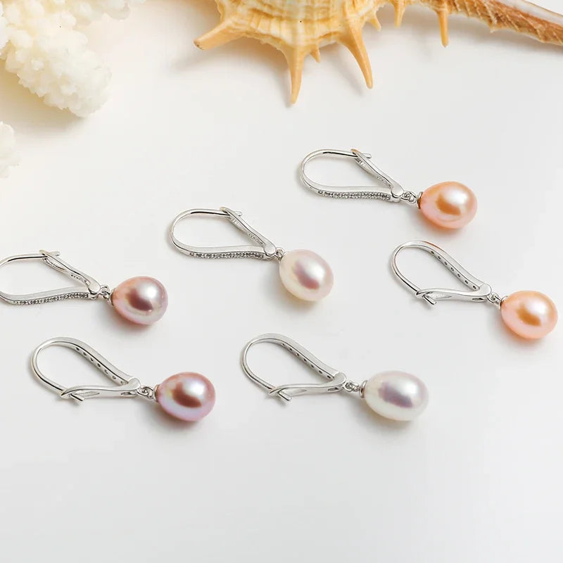 HENGSHENG Pearl Dangle Earrings Earrings 8-9mm Natural Teardrop Pearls Bridal Bridesmaid 925 Sterling Silver Earrings