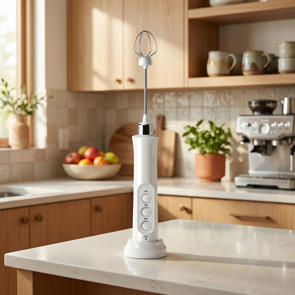 Handheld Wireless Rechargeable Electric Milk Frother 3 Speeds USB Rechargeable Foam Maker for Latte Cappuccino Hot Chocolate