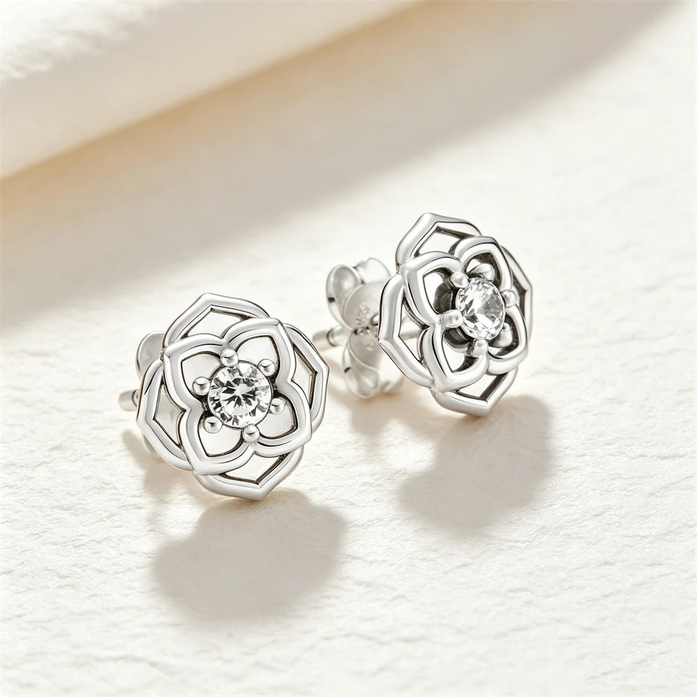 925 Sterling Silver Butterfly Flower Bee Lilac Leaf Zircon Earrings Suitable for Daily Wear as Women's Jewelry Holiday Gifts