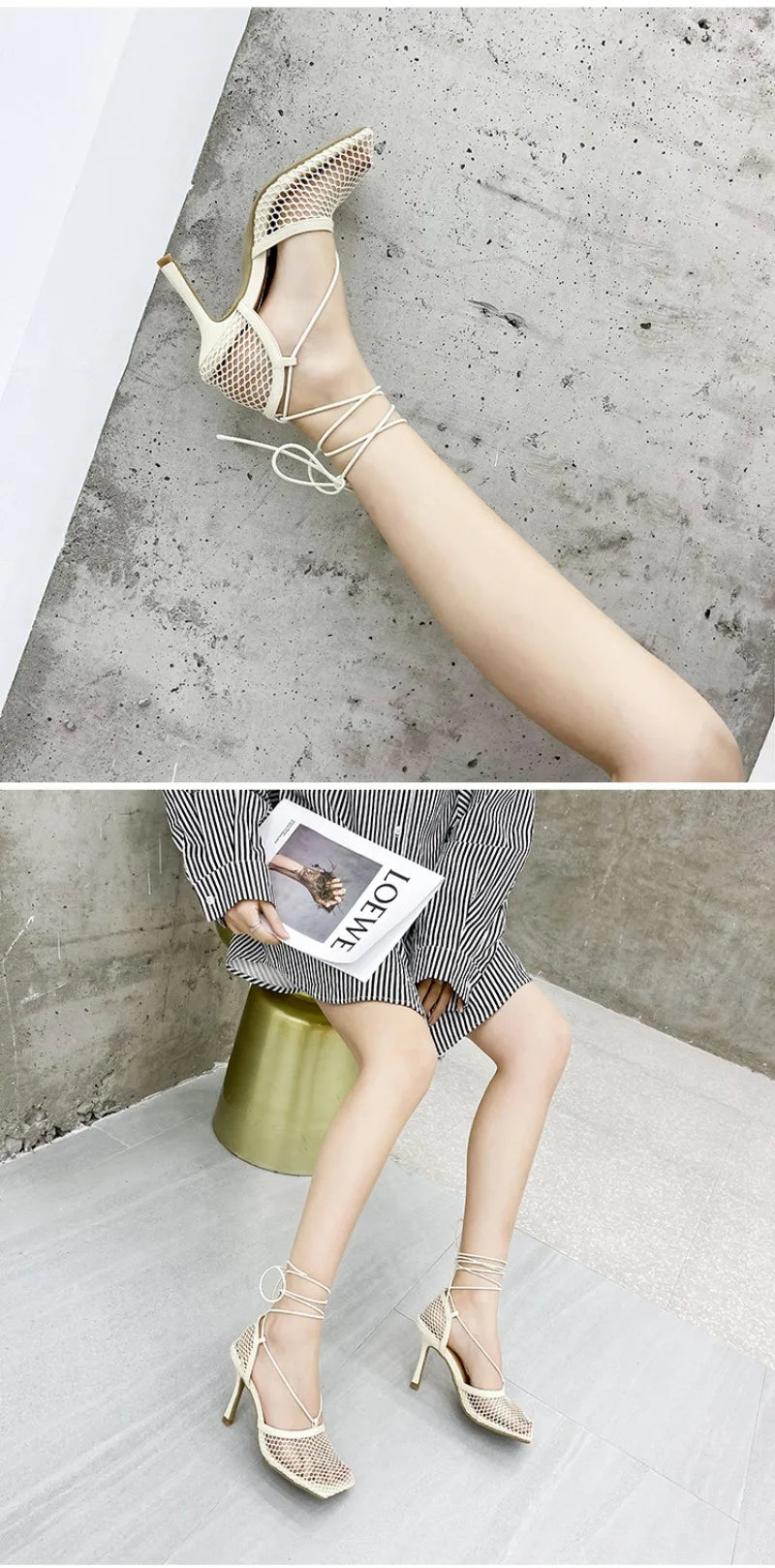 New Women's Shoes Fashion Air Mesh High Heeled Sandals for Woman Exquisite Square Head Casual Shoes Designer Shoes Zapatos Mujer