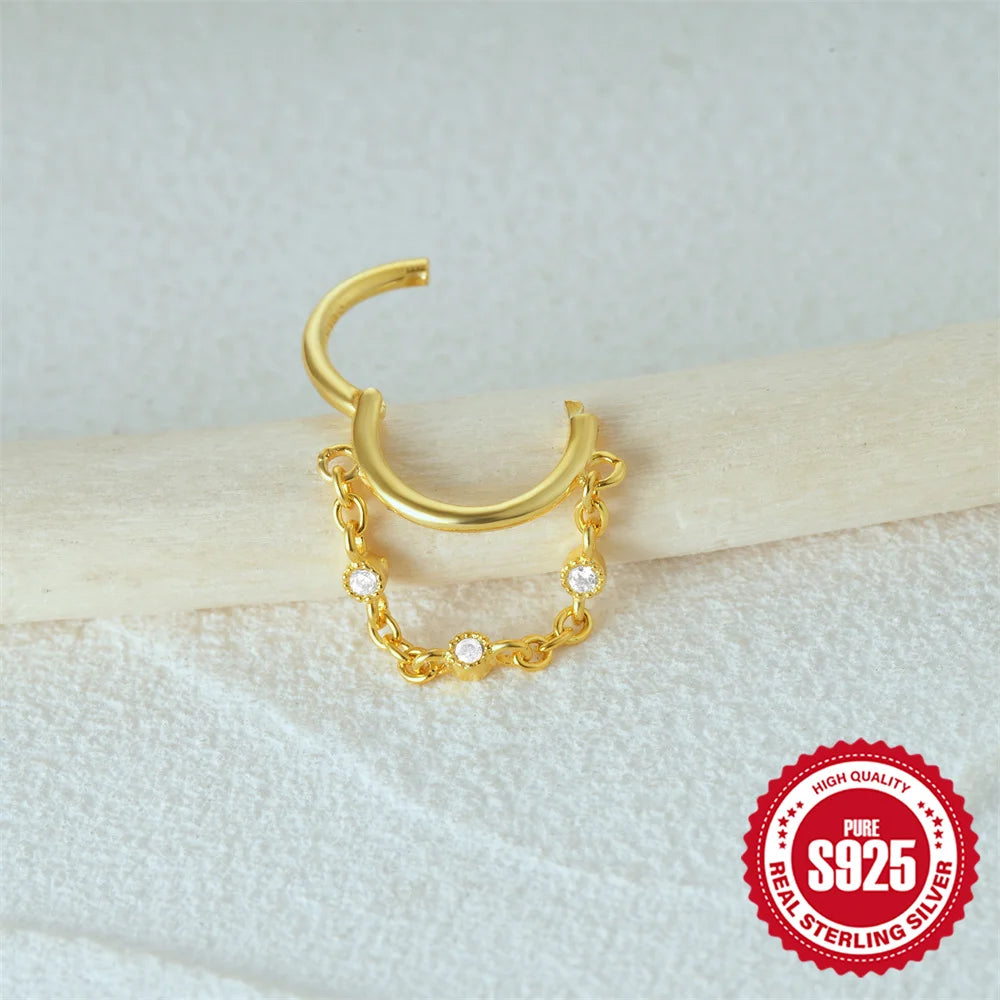 CANNER 925 Sterling Silver Simple Tassel Circle Piercing Hoop Earrings For Women's 18k Gold Ins Earrings Fine Jewelry Party Gift