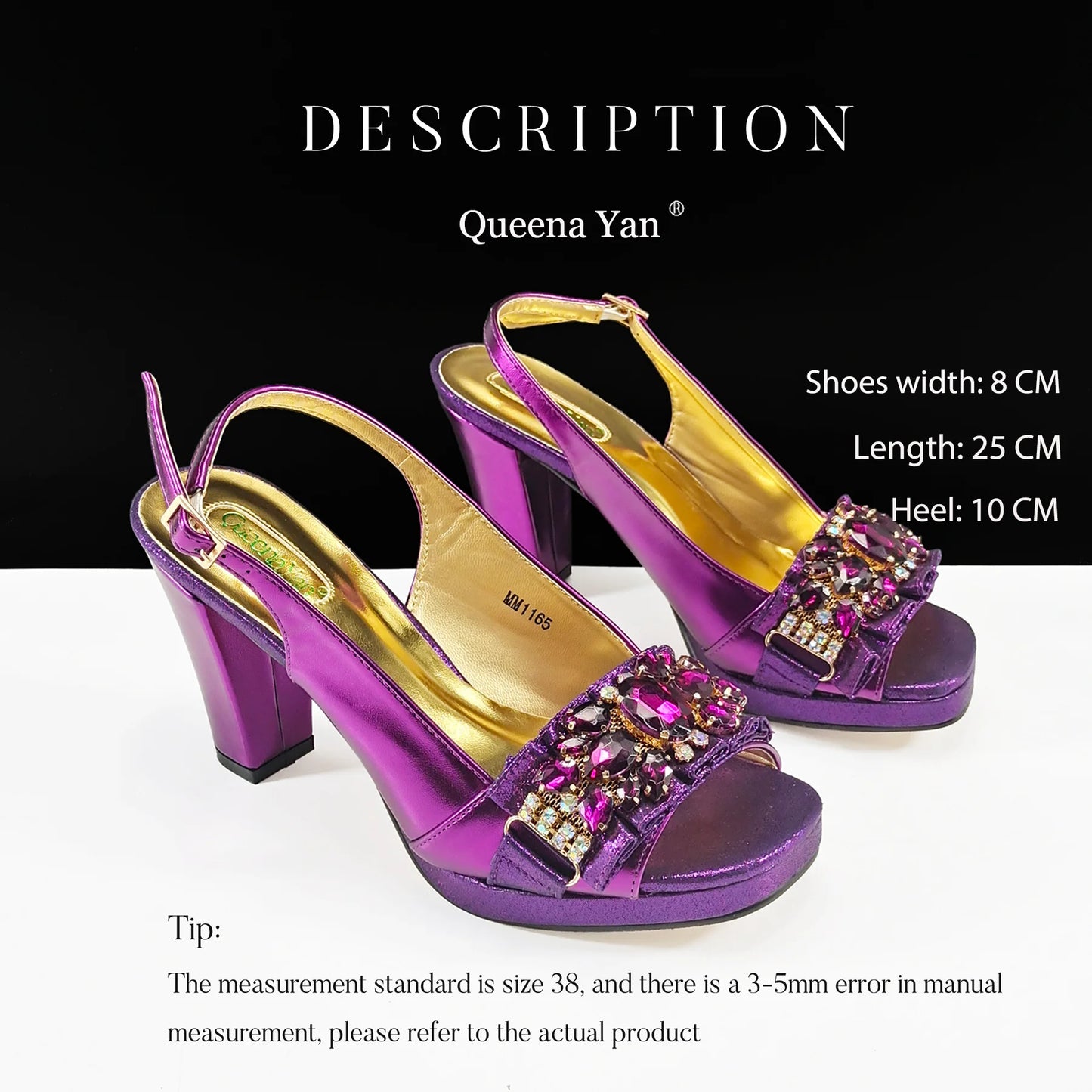 Queena Yan Spot goods Elegant Women Heels Shoes and Bag Set Decoration Rhinestones Women High Heels Shoes OL Bag And Shies
