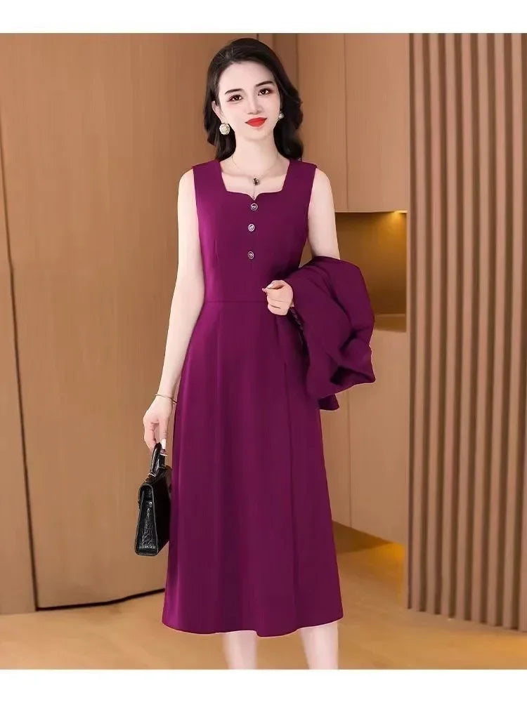 Elegant Slimming Autumn Winter Wedding Dress Set Long Ankle Length Cocktail Dresses with Suit Jacket for Wedding Banquet