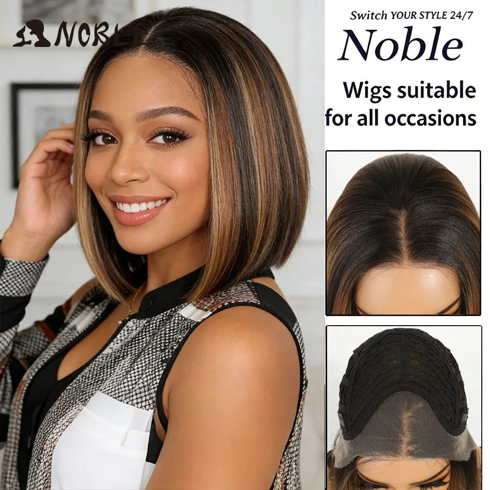 Noble Short Bob Wig Synthetic Lace Front Wig For Women 10Inch 13x3 Pre Plucked Free Part Lace Wig Ombre Brown Blonde Cosplay Wig