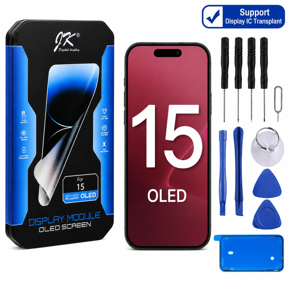 JK Flexible Soft OLED Display Assembly for iPhone 12 13 14 15 16 17 Pro Max Plus Screen Replacement Part
