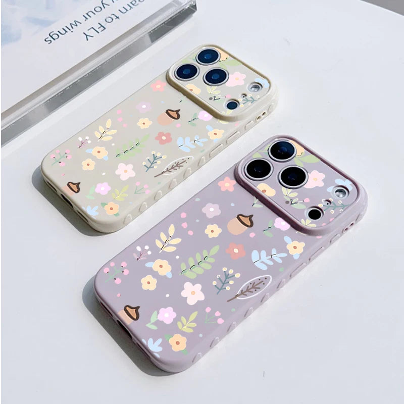 Spring Pastel Floral Shockproof Phone Case For iPhone 17 Pro 16 Plus 15 Pro 14 13 12 11 Pro Max Heart Side Cute Girly Back Cover