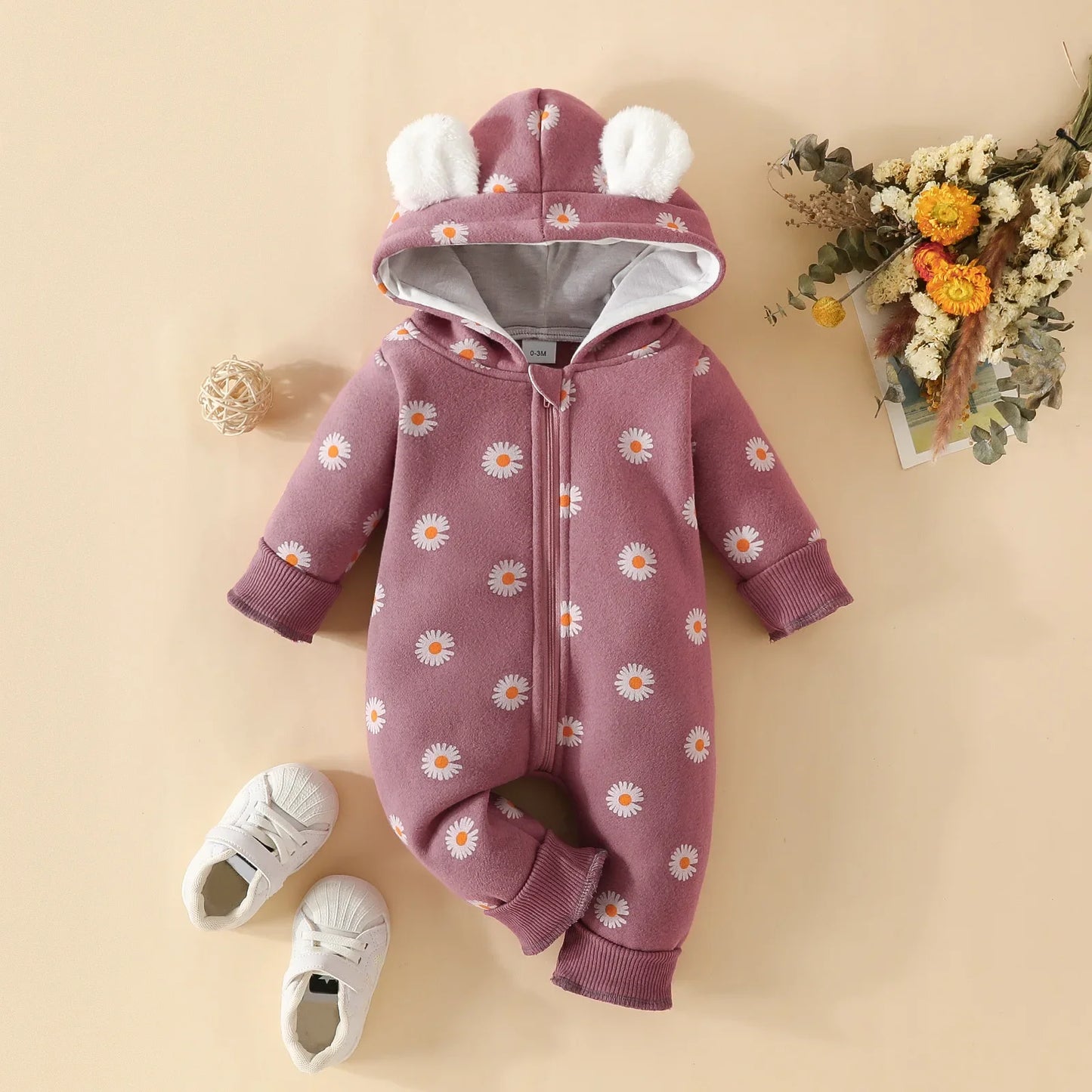 Prowow Cartoon Fox Baby Winter Clothes Romper Jumpsuit For Newborns Zipper Cute Ears Hooded Thicken Infant Overalls For Children